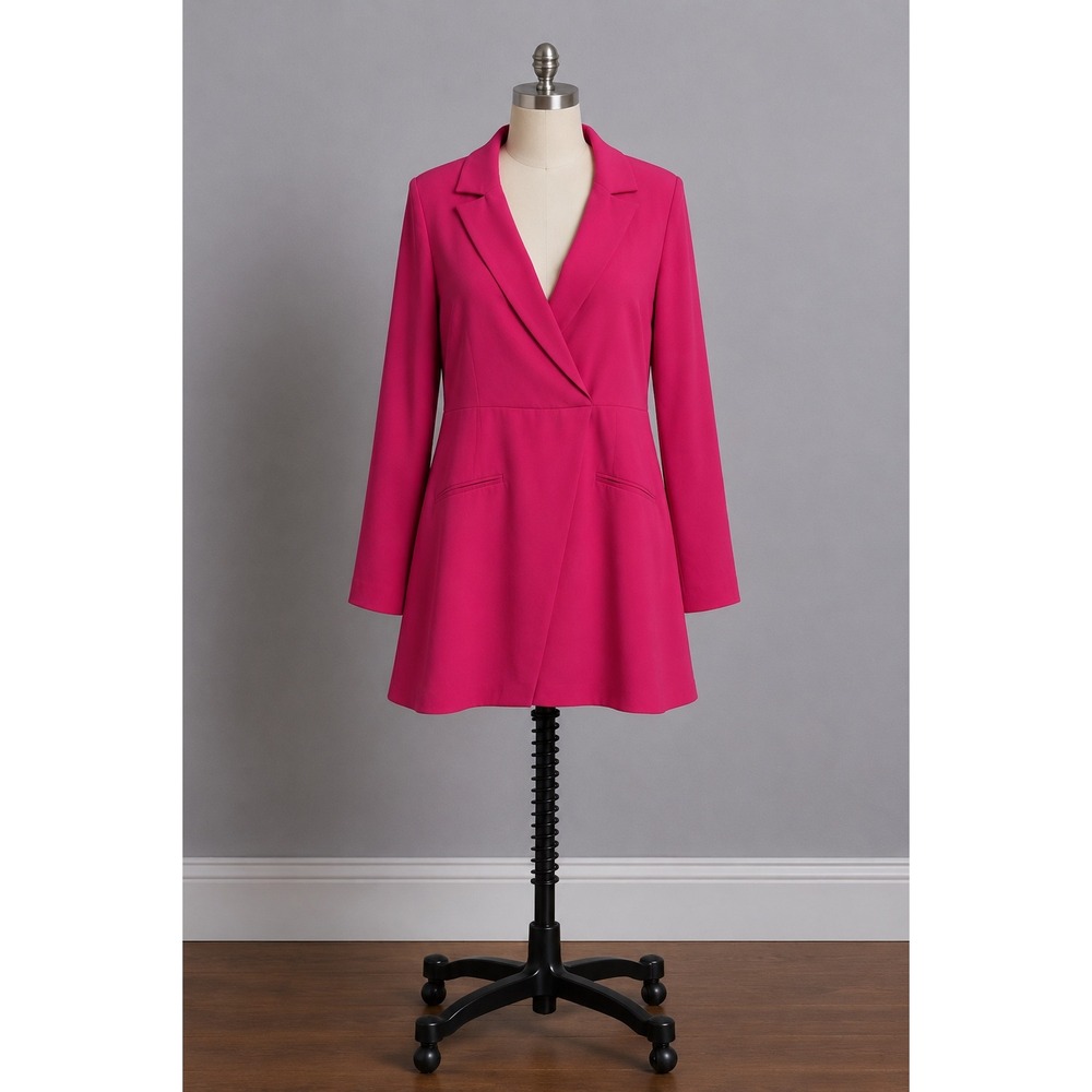 Hausen Hot Pink Blazer Dress Women's Large Long Sleeve Wrap Mini Tuxedo Dress